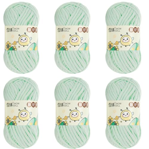 100 G/Rolle Chenille Garn,MakrameeGarn 5mm, 68 MChenille Wolle Zum Häkeln, ChunkyChenille-Garn Zum Stricken UndHäkeln (Hellgrün,6 PCS) von YayaVrillant
