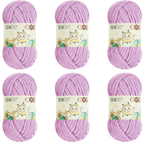 100 G/Rolle Chenille Garn,MakrameeGarn 5mm, 68 MChenille Wolle Zum Häkeln, ChunkyChenille-Garn Zum Stricken UndHäkeln (Hellviolett,6 PCS) von YayaVrillant