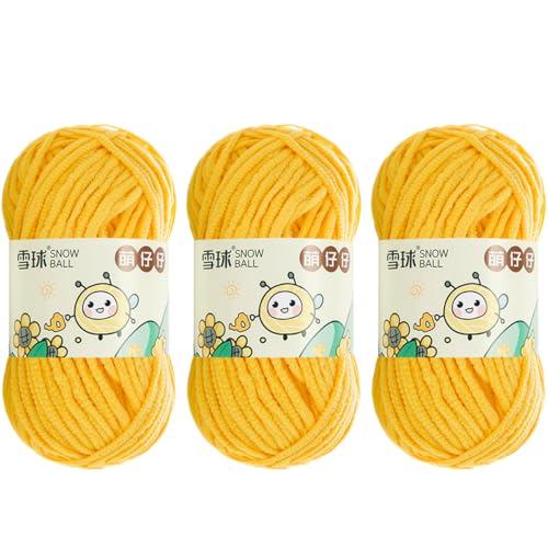 100 G/Rolle Chenille Garn,MakrameeGarn 5mm, 68 MChenille Wolle Zum Häkeln, ChunkyChenille-Garn Zum Stricken UndHäkeln (Leuchtendes Gelb,3 PCS) von YayaVrillant