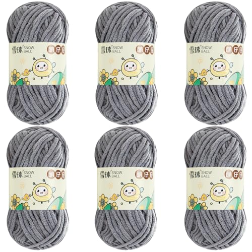 100 g/Rolle Chenille Yarn, Chenille Garn, 68mChenille Wolle Zum Häkeln, bulkyyarn for hand knitting, ChunkyChenille-Garn Zum Stricken UndHäkeln (Dunkelgrau,6 PCS) von YayaVrillant