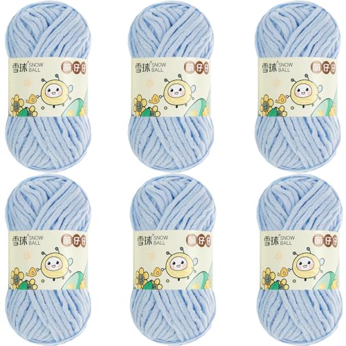 100 g/Rolle Chenille Yarn, Chenille Garn, 68mChenille Wolle Zum Häkeln, bulkyyarn for hand knitting, ChunkyChenille-Garn Zum Stricken UndHäkeln (Hellblau,6 PCS) von YayaVrillant