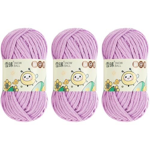 100 g/Rolle Chenille Yarn, Chenille Garn, 68mChenille Wolle Zum Häkeln, bulkyyarn for hand knitting, ChunkyChenille-Garn Zum Stricken UndHäkeln (Hellviolett,3 PCS) von YayaVrillant