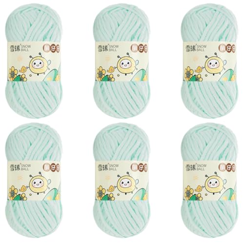 100 g/Rolle Chenille Yarn, Chenille Garn, 68mChenille Wolle Zum Häkeln, bulkyyarn for hand knitting, ChunkyChenille-Garn Zum Stricken UndHäkeln (Milchgrün,6 PCS) von YayaVrillant