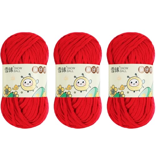 100 g/Rolle Chenille Yarn, Chenille Garn, 68mChenille Wolle Zum Häkeln, bulkyyarn for hand knitting, ChunkyChenille-Garn Zum Stricken UndHäkeln (Rot,3 PCS) von YayaVrillant