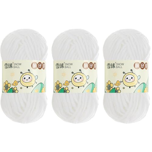100 g/Rolle Chenille Yarn, Chenille Garn, 68mChenille Wolle Zum Häkeln, bulkyyarn for hand knitting, ChunkyChenille-Garn Zum Stricken UndHäkeln (Weiß,3 PCS) von YayaVrillant