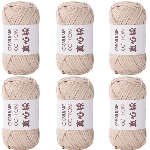 Baumwolle Zum Stricken, 50g Per Roll Häkelgarn Wolle, 3mm Dicke BaumwolleZum Häkeln, Häkelwolle Chenille Wolle Zum Häkeln Häkelwolle,Dickes Baumwoll-Nylon-Mischgarn (Beige,6 PCS) von YayaVrillant