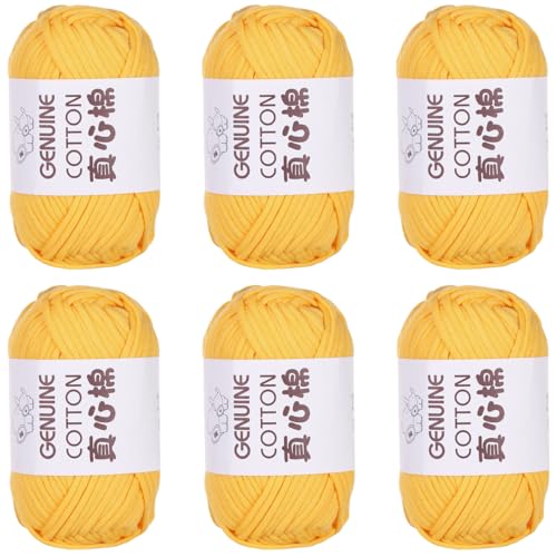 Baumwolle Zum Stricken, 50g Per Roll Häkelgarn Wolle, 3mm Dicke BaumwolleZum Häkeln, Häkelwolle Chenille Wolle Zum Häkeln Häkelwolle,Dickes Baumwoll-Nylon-Mischgarn (Gelb,6 PCS) von YayaVrillant