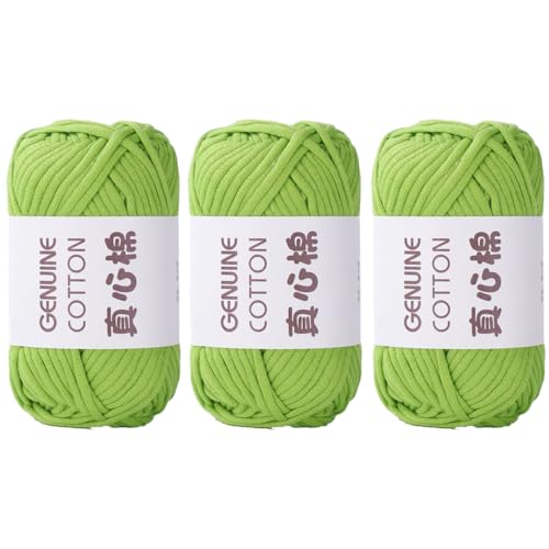 Baumwolle Zum Stricken, 50g Per Roll Häkelgarn Wolle, 3mm Dicke BaumwolleZum Häkeln, Häkelwolle Chenille Wolle Zum Häkeln Häkelwolle,Dickes Baumwoll-Nylon-Mischgarn (Grasgrün,3 PCS) von YayaVrillant