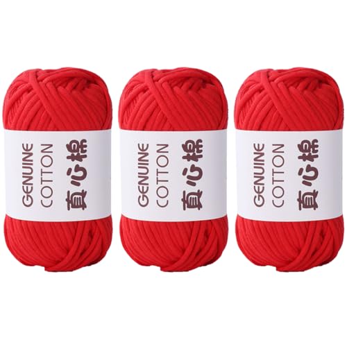 Baumwolle Zum Stricken, 50g Per Roll Häkelgarn Wolle, 3mm Dicke BaumwolleZum Häkeln, Häkelwolle Chenille Wolle Zum Häkeln Häkelwolle,Dickes Baumwoll-Nylon-Mischgarn (Rot,3 PCS) von YayaVrillant