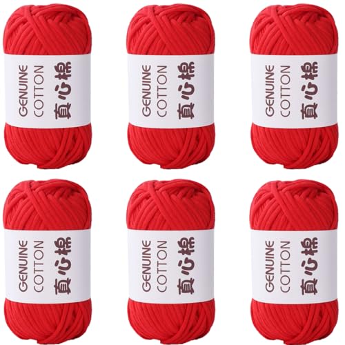 Baumwolle Zum Stricken, 50g Per Roll Häkelgarn Wolle, 3mm Dicke BaumwolleZum Häkeln, Häkelwolle Chenille Wolle Zum Häkeln Häkelwolle,Dickes Baumwoll-Nylon-Mischgarn (Rot,6 PCS) von YayaVrillant