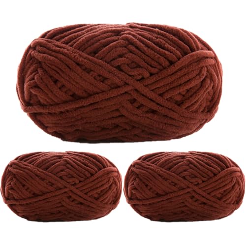 Chenille Garn 3.5mm, Chenille Wolle Zum Häkeln, Super Chunky Chenille-Garn Zum Stricken Und Häkeln, Chenille Wolle Zum Häkeln 50 G – 60 M (Braun,3 PCS) von YayaVrillant