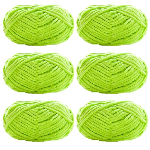 Chenille Garn 3.5mm, Chenille Wolle Zum Häkeln, Super Chunky Chenille-Garn Zum Stricken Und Häkeln, Chenille Wolle Zum Häkeln 50 G – 60 M (Grasgrün,6 PCS) von YayaVrillant