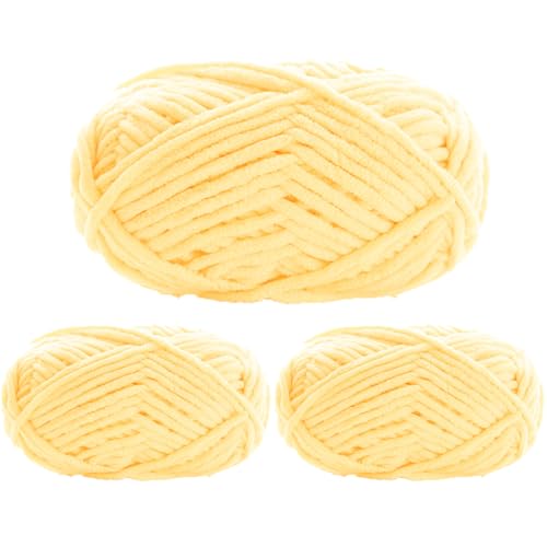Chenille Garn 3.5mm, Chenille Wolle Zum Häkeln, Super Chunky Chenille-Garn Zum Stricken Und Häkeln, Chenille Wolle Zum Häkeln 50 G – 60 M (Hellgelb,3 PCS) von YayaVrillant