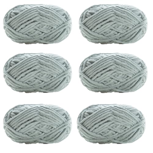 Chenille Garn 3.5mm, Chenille Wolle Zum Häkeln, Super Chunky Chenille-Garn Zum Stricken Und Häkeln, Chenille Wolle Zum Häkeln 50 G – 60 M (Hellgrau,6 PCS) von YayaVrillant