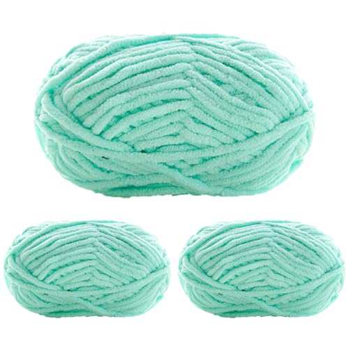 Chenille Garn 3.5mm, Chenille Wolle Zum Häkeln, Super Chunky Chenille-Garn Zum Stricken Und Häkeln, Chenille Wolle Zum Häkeln 50 G – 60 M (Lake Green,3 PCS) von YayaVrillant