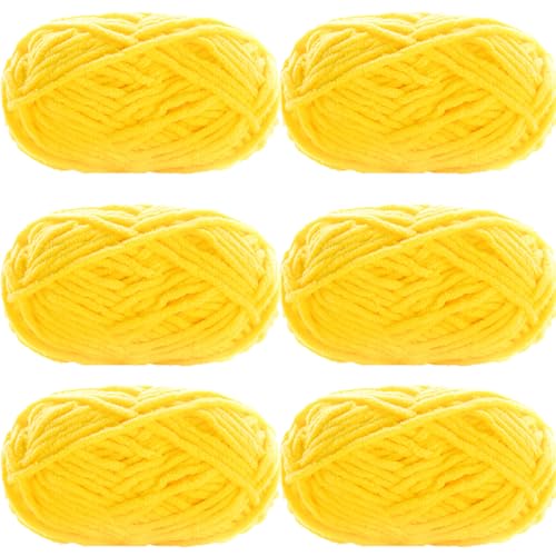 Chenille Garn 3.5mm, Chenille Wolle Zum Häkeln, Super Chunky Chenille-Garn Zum Stricken Und Häkeln, Chenille Wolle Zum Häkeln 50 G – 60 M (Leuchtendes Gelb,6 PCS) von YayaVrillant