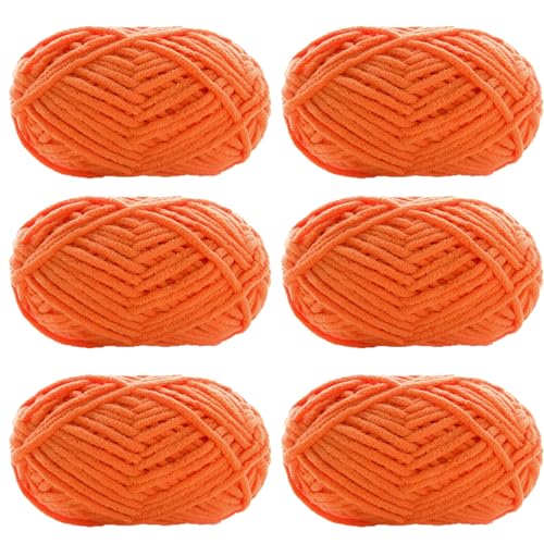 Chenille Garn 3.5mm, Chenille Wolle Zum Häkeln, Super Chunky Chenille-Garn Zum Stricken Und Häkeln, Chenille Wolle Zum Häkeln 50 G – 60 M (Orange,6 PCS) von YayaVrillant