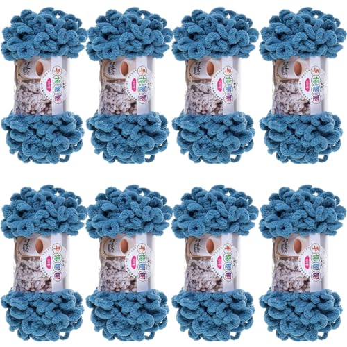 Chenille Wolle, Schlingengarn, Puffy Wolle Chenille Schlaufenwolle Häkeln Und Stricken Ohne Hilfsmittel Kleidung Accesoire Decken Teppiche (Blau,8 PCS) von YayaVrillant