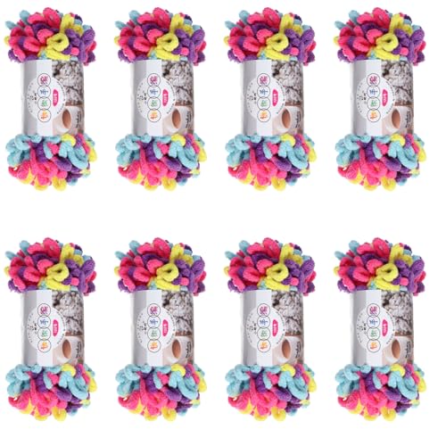 Chenille Wolle, Schlingengarn, Puffy Wolle Chenille Schlaufenwolle Häkeln Und Stricken Ohne Hilfsmittel Kleidung Accesoire Decken Teppiche (Farbabstimmung A,8 PCS) von YayaVrillant