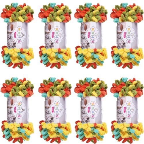 Chenille Wolle, Schlingengarn, Puffy Wolle Chenille Schlaufenwolle Häkeln Und Stricken Ohne Hilfsmittel Kleidung Accesoire Decken Teppiche (Farbabstimmung Q,8 PCS) von YayaVrillant