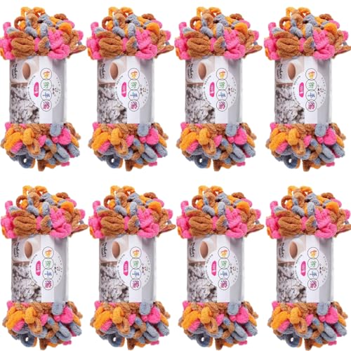 Chenille Wolle, Schlingengarn, Puffy Wolle Chenille Schlaufenwolle Häkeln Und Stricken Ohne Hilfsmittel Kleidung Accesoire Decken Teppiche (Farbabstimmung R,8 PCS) von YayaVrillant