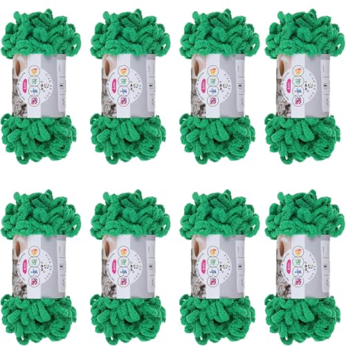 Chenille Wolle, Schlingengarn, Puffy Wolle Chenille Schlaufenwolle Häkeln Und Stricken Ohne Hilfsmittel Kleidung Accesoire Decken Teppiche (Grün,8 PCS) von YayaVrillant