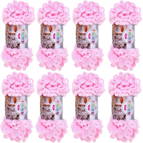 Chenille Wolle, Schlingengarn, Puffy Wolle Chenille Schlaufenwolle Häkeln Und Stricken Ohne Hilfsmittel Kleidung Accesoire Decken Teppiche (Hellrosa,8 PCS) von YayaVrillant