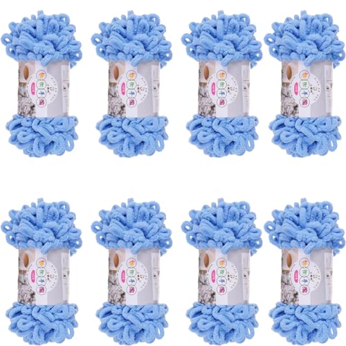 Chenille Wolle, Schlingengarn, Puffy Wolle Chenille Schlaufenwolle Häkeln Und Stricken Ohne Hilfsmittel Kleidung Accesoire Decken Teppiche (Himmelblau,8 PCS) von YayaVrillant