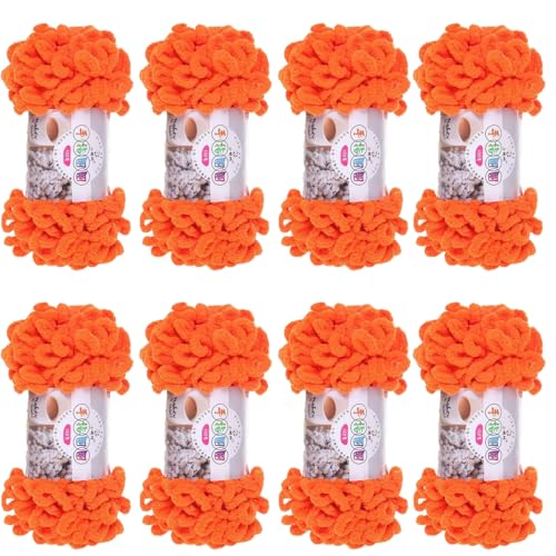 Chenille Wolle, Schlingengarn, Puffy Wolle Chenille Schlaufenwolle Häkeln Und Stricken Ohne Hilfsmittel Kleidung Accesoire Decken Teppiche (Orange,8 PCS) von YayaVrillant