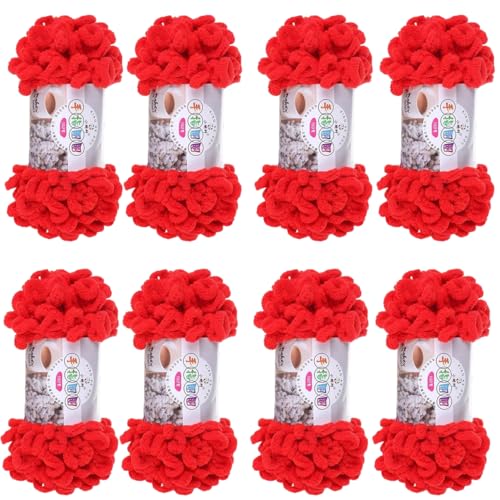Chenille Wolle, Schlingengarn, Puffy Wolle Chenille Schlaufenwolle Häkeln Und Stricken Ohne Hilfsmittel Kleidung Accesoire Decken Teppiche (Rot,8 PCS) von YayaVrillant