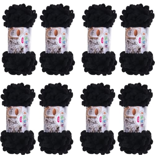 Chenille Wolle, Schlingengarn, Puffy Wolle Chenille Schlaufenwolle Häkeln Und Stricken Ohne Hilfsmittel Kleidung Accesoire Decken Teppiche (Schwarz,8 PCS) von YayaVrillant