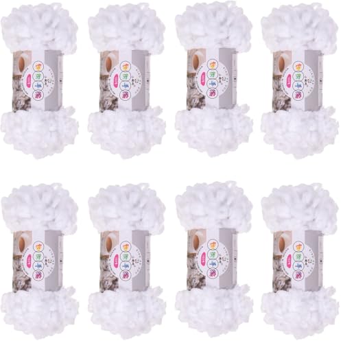 Chenille Wolle, Schlingengarn, Puffy Wolle Chenille Schlaufenwolle Häkeln Und Stricken Ohne Hilfsmittel Kleidung Accesoire Decken Teppiche (Weiß,8 PCS) von YayaVrillant
