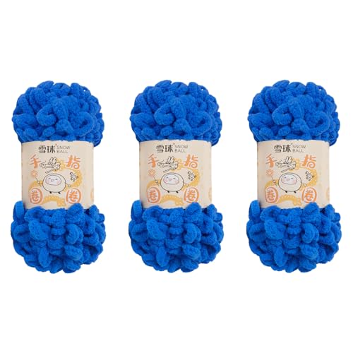 Chenille Wolle Zum Häkeln, Puffy Wolle Chenille Schlaufenwolle Häkeln Und Stricken Ohne Hilfsmittel Kleidung Accesoire Decken Teppiche (Dunkelblau,3 PCS) von YayaVrillant