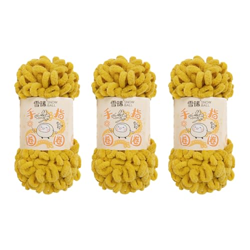 Chenille Wolle Zum Häkeln, Puffy Wolle Chenille Schlaufenwolle Häkeln Und Stricken Ohne Hilfsmittel Kleidung Accesoire Decken Teppiche (Dunkelgelb,3 PCS) von YayaVrillant