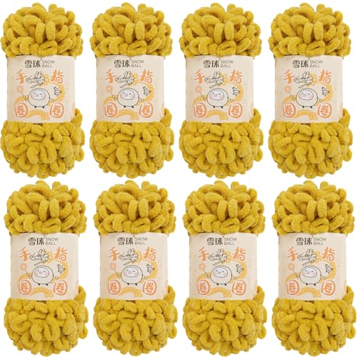 Chenille Wolle Zum Häkeln, Puffy Wolle Chenille Schlaufenwolle Häkeln Und Stricken Ohne Hilfsmittel Kleidung Accesoire Decken Teppiche (Dunkelgelb,8 PCS) von YayaVrillant