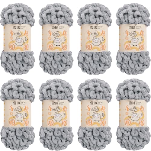 Chenille Wolle Zum Häkeln, Puffy Wolle Chenille Schlaufenwolle Häkeln Und Stricken Ohne Hilfsmittel Kleidung Accesoire Decken Teppiche (Dunkelgrau,8 PCS) von YayaVrillant