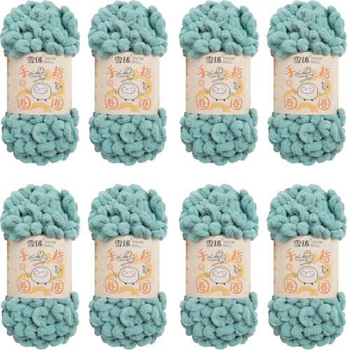 Chenille Wolle Zum Häkeln, Puffy Wolle Chenille Schlaufenwolle Häkeln Und Stricken Ohne Hilfsmittel Kleidung Accesoire Decken Teppiche (Hellblaugrün,8 PCS) von YayaVrillant