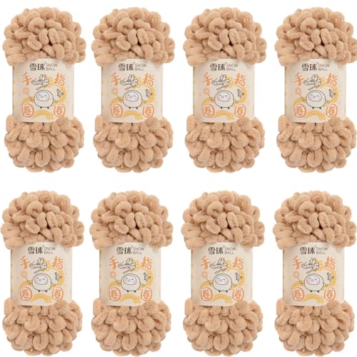 Chenille Wolle Zum Häkeln, Puffy Wolle Chenille Schlaufenwolle Häkeln Und Stricken Ohne Hilfsmittel Kleidung Accesoire Decken Teppiche (Helles Khaki,8 PCS) von YayaVrillant