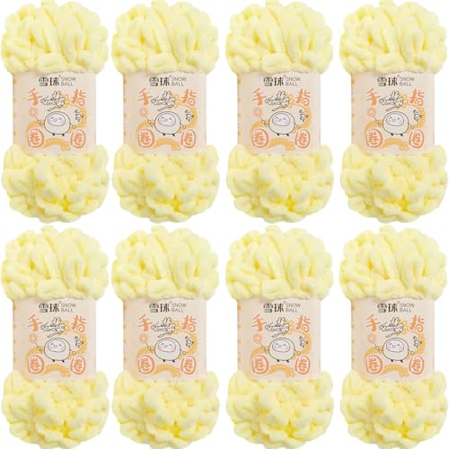 Chenille Wolle Zum Häkeln, Puffy Wolle Chenille Schlaufenwolle Häkeln Und Stricken Ohne Hilfsmittel Kleidung Accesoire Decken Teppiche (Hellgelb,8 PCS) von YayaVrillant