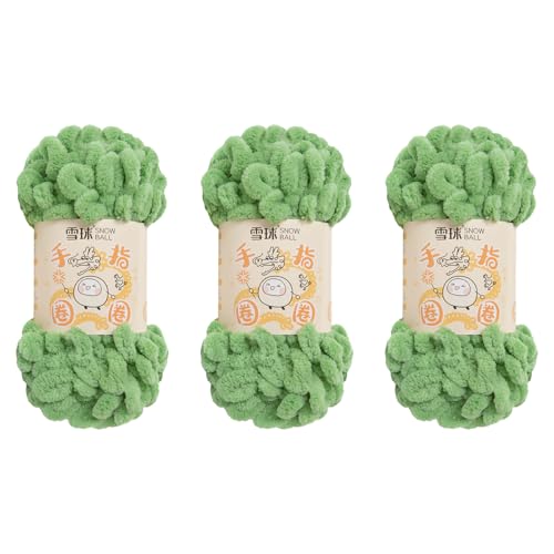 Chenille Wolle Zum Häkeln, Puffy Wolle Chenille Schlaufenwolle Häkeln Und Stricken Ohne Hilfsmittel Kleidung Accesoire Decken Teppiche (Hellgrün,3 PCS) von YayaVrillant