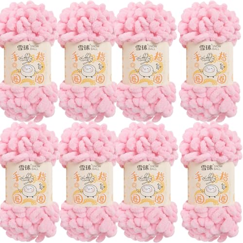 Chenille Wolle Zum Häkeln, Puffy Wolle Chenille Schlaufenwolle Häkeln Und Stricken Ohne Hilfsmittel Kleidung Accesoire Decken Teppiche (Hellrosa,8 PCS) von YayaVrillant