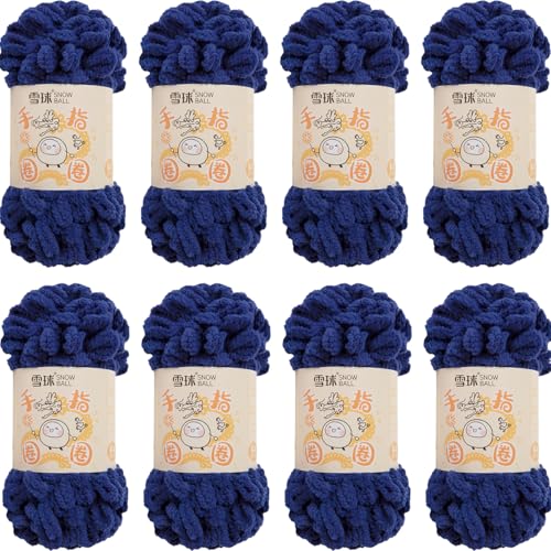 Chenille Wolle Zum Häkeln, Puffy Wolle Chenille Schlaufenwolle Häkeln Und Stricken Ohne Hilfsmittel Kleidung Accesoire Decken Teppiche (Marineblau,8 PCS) von YayaVrillant