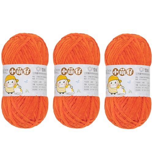 Chenille Yarn, Super Chunky Chenille-Garn Zum Stricken Und Häkeln,chenille Wolle Zum Häkeln 50 G – 60 M (Dunkelorange,3 PCS) von YayaVrillant