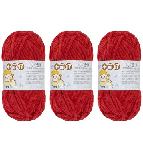 Chenille Yarn, Super Chunky Chenille-Garn Zum Stricken Und Häkeln,chenille Wolle Zum Häkeln 50 G – 60 M (Dunkelrot,3 PCS) von YayaVrillant