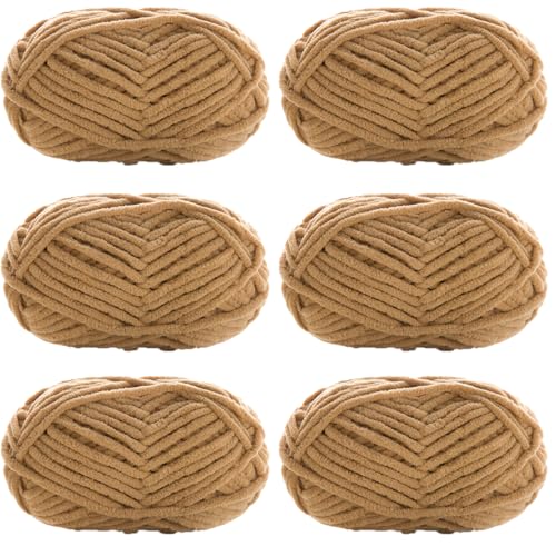 Chenille Yarn, Super Chunky Chenille-Garn Zum Stricken Und Häkeln,chenille Wolle Zum Häkeln 50 G – 60 M (Dunkles Khaki,6 PCS) von YayaVrillant