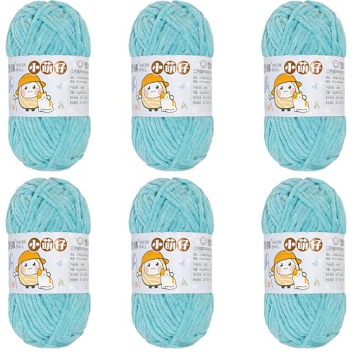 Chenille Yarn, Super Chunky Chenille-Garn Zum Stricken Und Häkeln,chenille Wolle Zum Häkeln 50 G – 60 M (Hellblau,6 PCS) von YayaVrillant