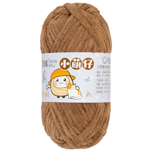 Chenille Yarn, Super Chunky Chenille-Garn Zum Stricken Und Häkeln,chenille Wolle Zum Häkeln 50 G – 60 M (Hellbraun,1 PCS) von YayaVrillant