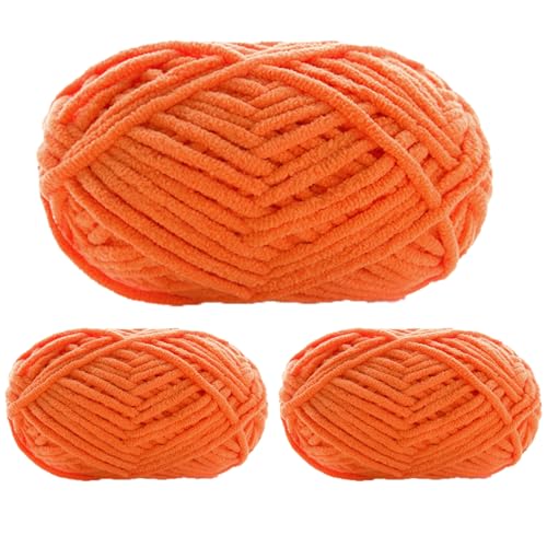 Chenille Yarn, Super Chunky Chenille-Garn Zum Stricken Und Häkeln,chenille Wolle Zum Häkeln 50 G – 60 M (Orange,3 PCS) von YayaVrillant