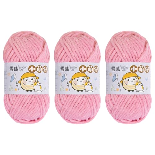 Chenille Yarn, Super Chunky Chenille-Garn Zum Stricken Und Häkeln,chenille Wolle Zum Häkeln 50 G – 60 M (Pfirsichrosa,3 PCS) von YayaVrillant