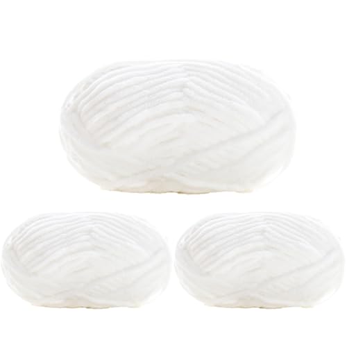 Chenille Yarn, Super Chunky Chenille-Garn Zum Stricken Und Häkeln,chenille Wolle Zum Häkeln 50 G – 60 M (Weiß,3 PCS) von YayaVrillant